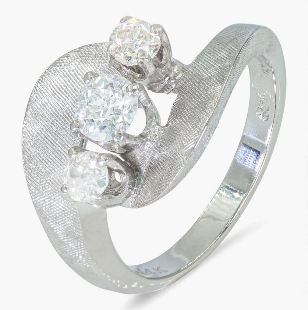 沒有保留價 - 戒指 - 14 克拉 白金, HRD Antwerp -  0.62ct. tw. 鉆石 (天然) #1.0