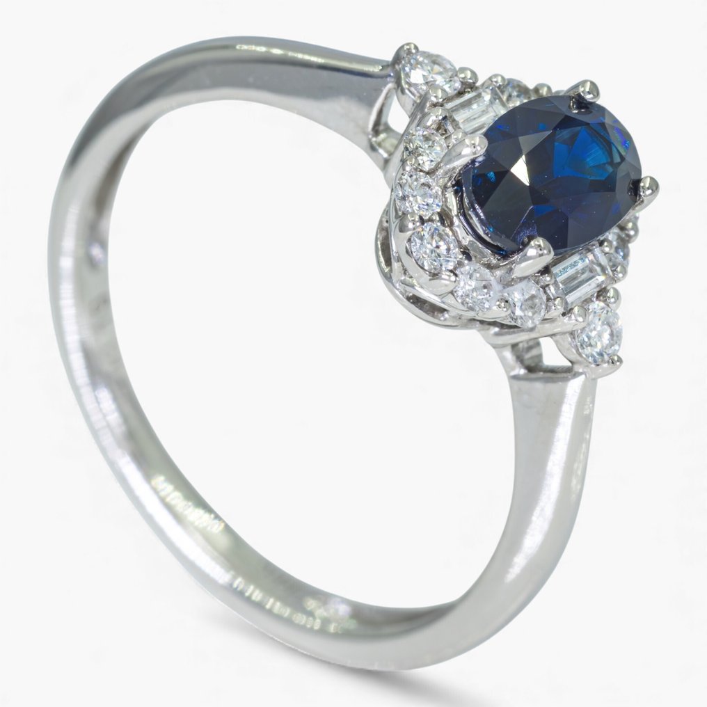 没有保留价 - 戒指 - 14K包金 白金, HRD Antwerp -  0.84ct. tw. 钻石 (天然) - 蓝宝石 #2.1