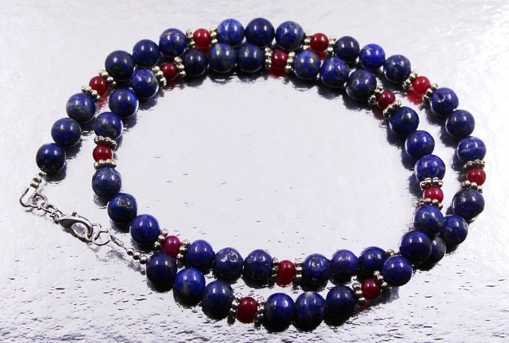 非常漂亮的手工红宝石和蓝宝石圆珠项链 - 239克拉。 珠寶- 47.8 g - (1) #1.0