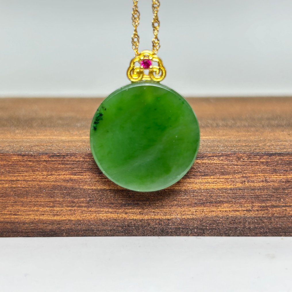 Σκάλισμα, Nephrite pendant and necklace - 26 mm - Πιστοποιημένο νεφρίτη χαλαζίας #3.2