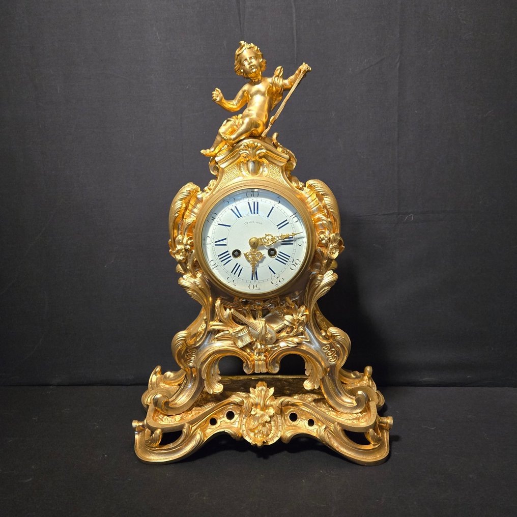 Zegar stołowy Styl Ludwika XIV - Pozłacany brąz - 1850-1900 - Duży zegar #1.0