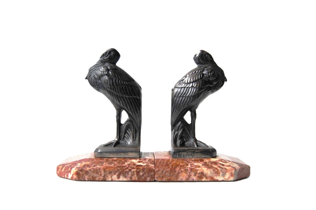 M Frecourt - Βιβλιοστάτες (2) - Δύο πελαργοί - Art Deco - Μέταλλο και μάρμαρο - Πελαργοί #1.0