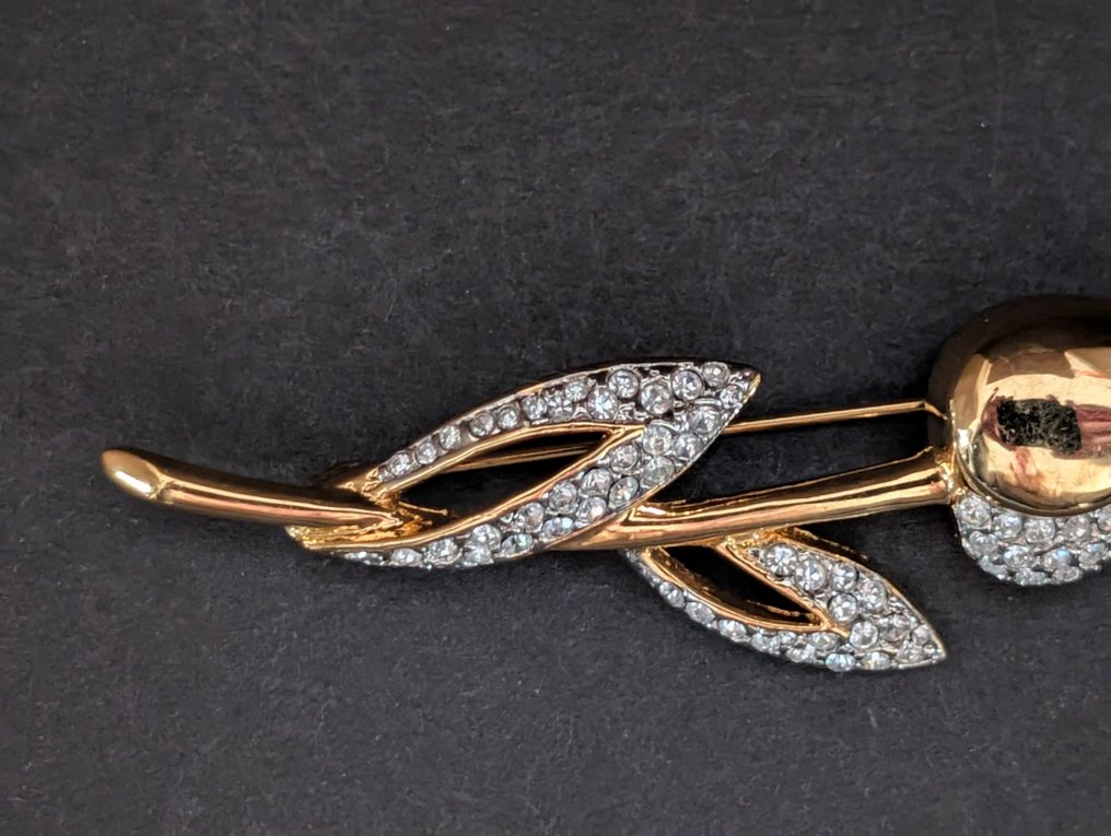 雕像, Broche tulp ingelegd met Swarovski stenen - 2.3 cm - 金屬, 铑金镀层 - 1990 #2.1