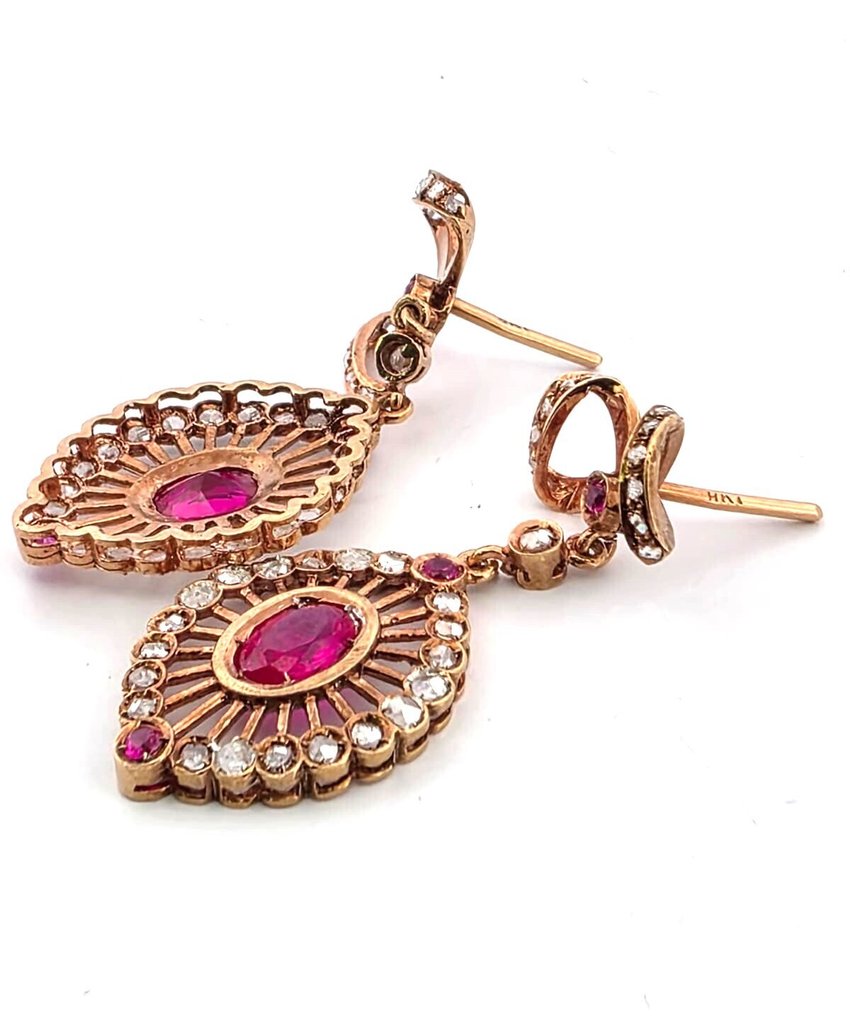 χωρίς τιμή ασφαλείας - Σκουλαρίκια - 9 kt. Ροζ χρυσό, Ασημί Ρουμπίνι - Διαμάντι #3.2