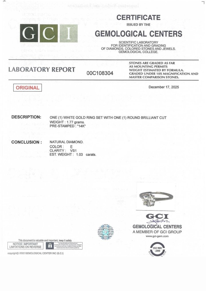 沒有保留價 - 訂婚戒指 - 14 克拉 白金 -  1.03ct. tw. 鉆石 (天然) #2.1