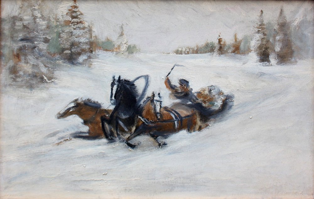 Konstantin Korowin (1861-1939), Attributed to - Winter landscape with Russian Troika #2.1