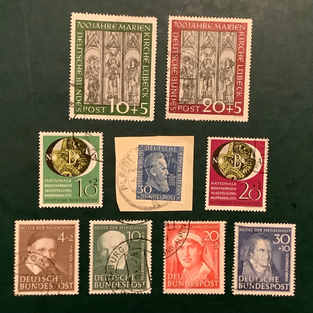 德国，联邦共和国 1951 - 完整年度，无邮筒，玛丽恩教堂（U） - Michel 139/147 #1.0