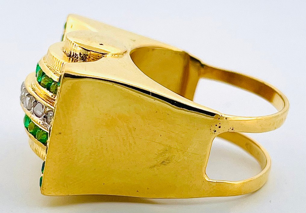 Sans prix de réserve - Bague - 9 carats Or jaune, Argent Émeraude - Diamant #4.3