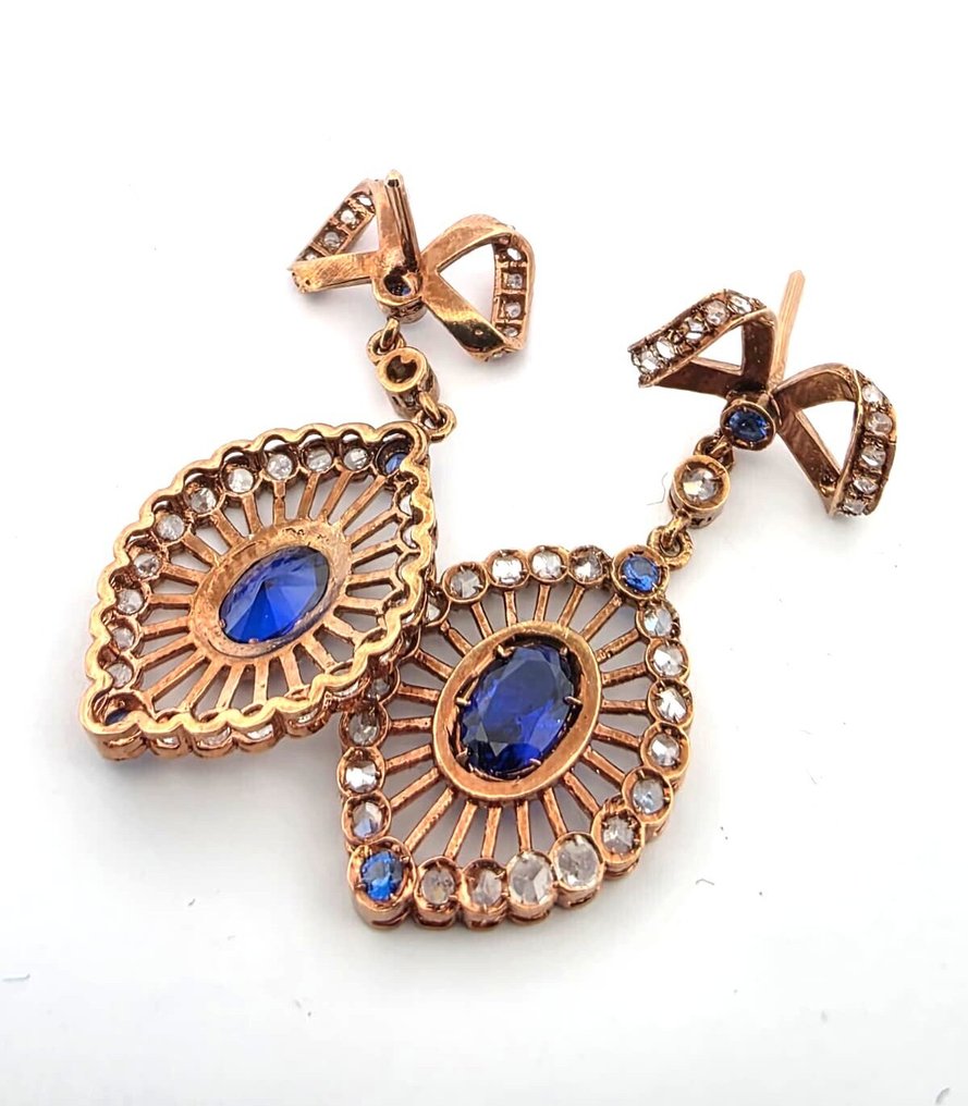 χωρίς τιμή ασφαλείας - Σκουλαρίκια - 9 kt. Ροζ χρυσό, Ασημί Ζαφείρι - Διαμάντι #3.2