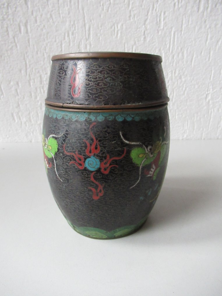 淡赤黄色的罐子 - 中国姜锅装饰有龙 - Brons Cloisonne #4.3