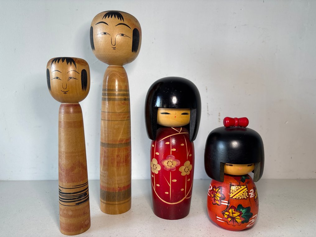 Άγαλμα, 4 Japanse vintage beelden - 24 cm - Ξύλο #1.0