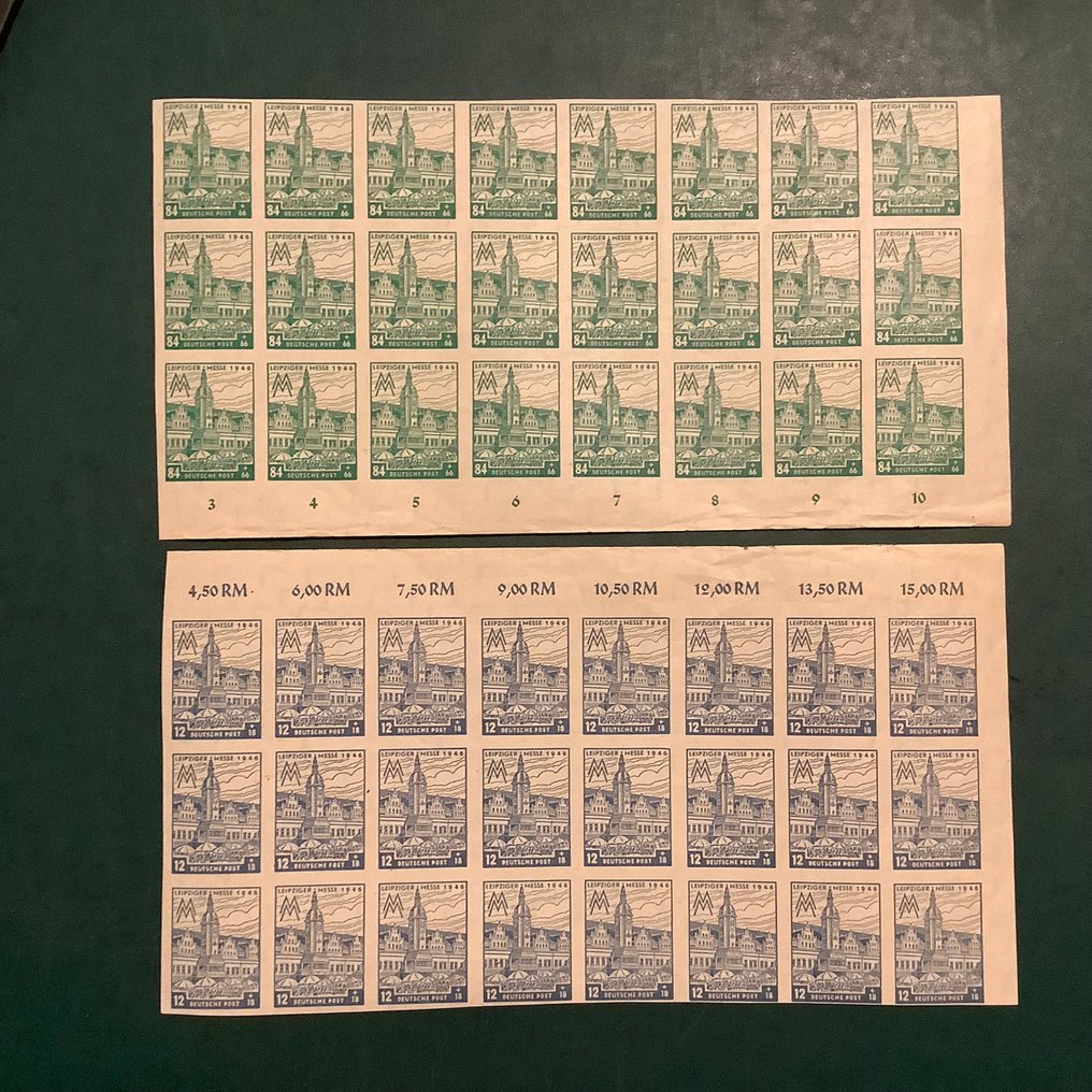 同盟国军事占领德国 1946 - 莱比锡博览会已获得和未获得，分为24个块 - Michel 162/165 A en B #3.2