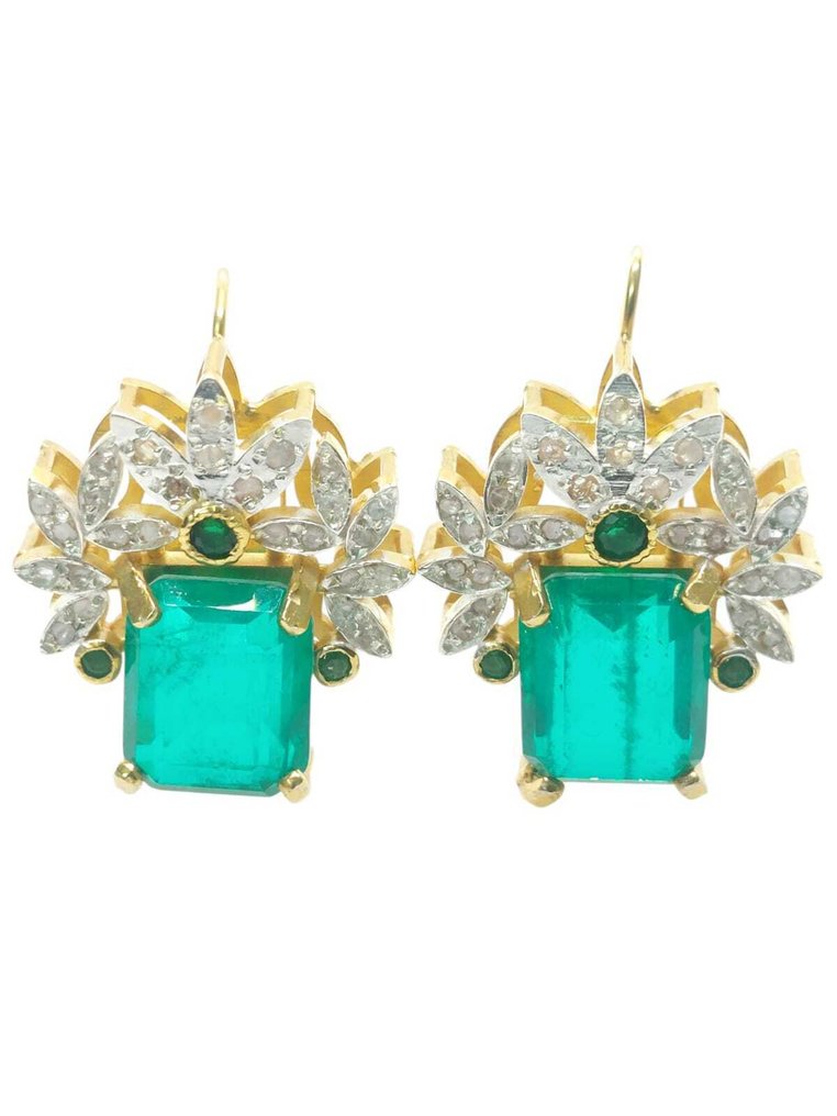 Senza prezzo di riserva - Orecchini - 9 kt Argento, Oro giallo Smeraldo - Pietre preziose miste #1.0