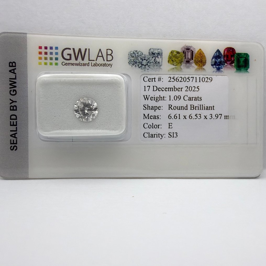 Ei pohjahintaa - 1 pcs Timantti (Luonnollinen) - 1.09 ct - Pyöreä - E - SI3 - Gemewizardin gemologinen laboratorio (GWLab) #4.3