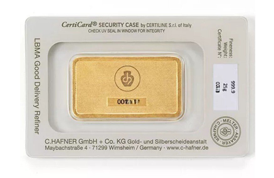 25 grams - Arany .999 - C. Hafner - Sealed & with certificate #1.0