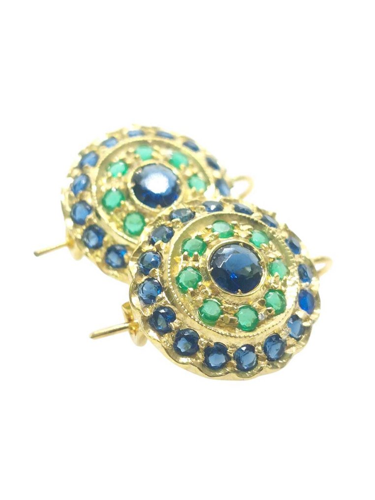 χωρίς τιμή ασφαλείας - Σκουλαρίκια - 9 kt. Ασημί, Κίτρινο χρυσό Ζαφείρι - Διάφοροι πολύτιμοι λίθοι #1.0