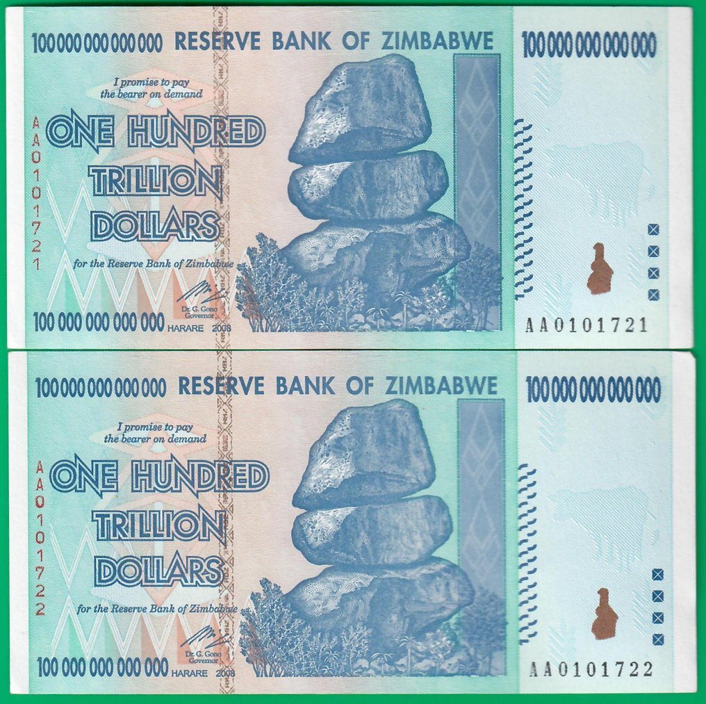 Zimbabwe. - 4 x 100 Trillion Dollars 2008 - Pick 91 - two genuine, two forgeries (No reserve price) #1.0