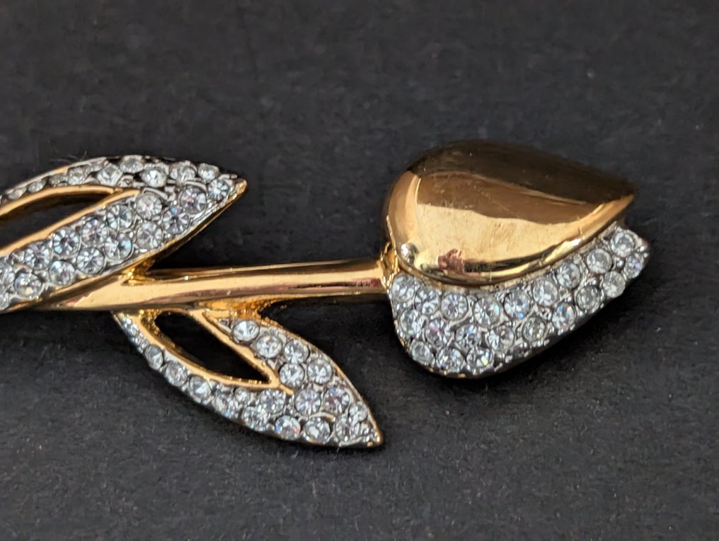 雕像, Broche tulp ingelegd met Swarovski stenen - 2.3 cm - 金屬, 铑金镀层 - 1990 #1.0
