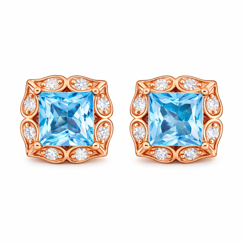 χωρίς τιμή ασφαλείας - Σκουλαρίκια Ασημί, Gold-plated, 18 καρατίων. Τοπάζιο - Ζαφείρι - 6,20 κόμβοι #1.0