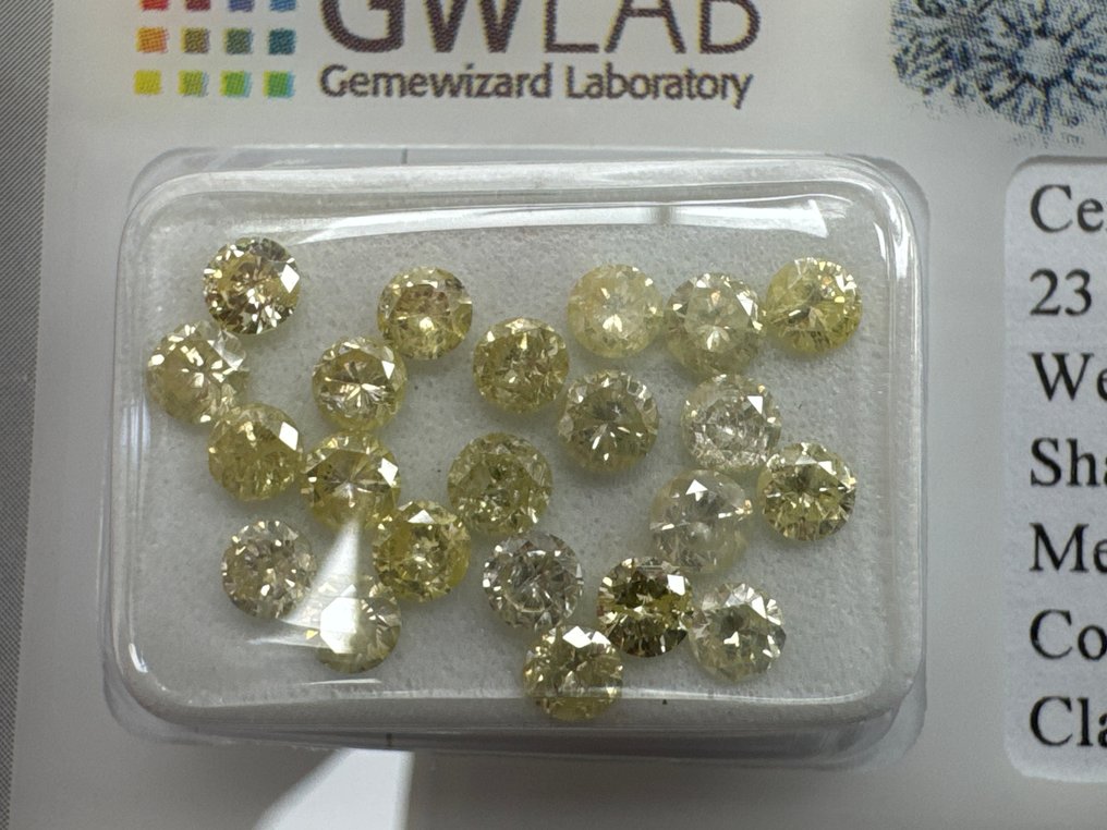 没有保留价 - 21 pcs 钻石  (天然色彩的)  - 2.08 ct - 圆形 黄色 - I1 内含一级, I2 内含二级 - Gemewizard宝石实验室（GWLab） #1.0