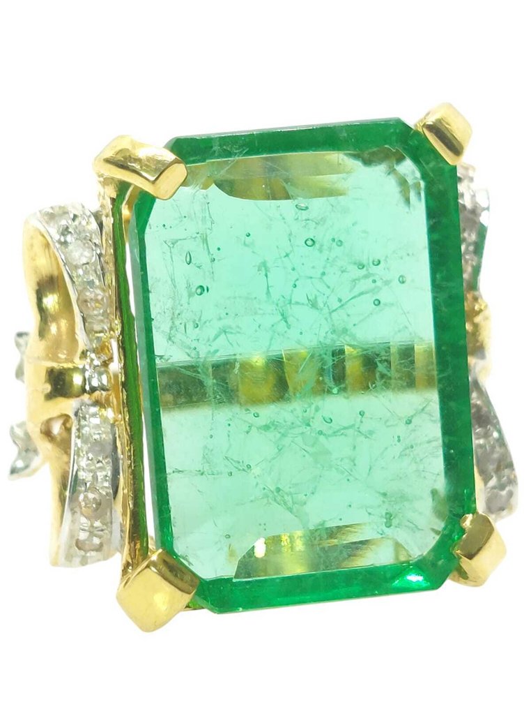Ingen reservasjonspris - Ring - 9 karat Sølv, Gull Smaragd - Diamant #3.2