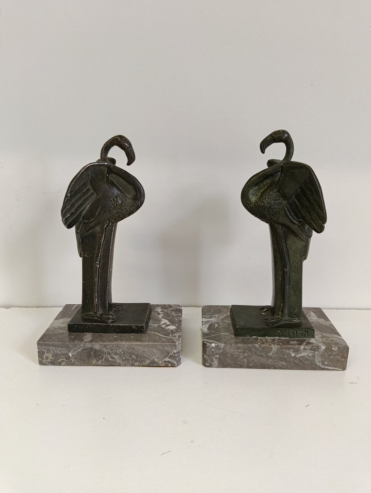 书挡 (2) - 粗锌, 大理石 - Serre livres A.Feron #4.3