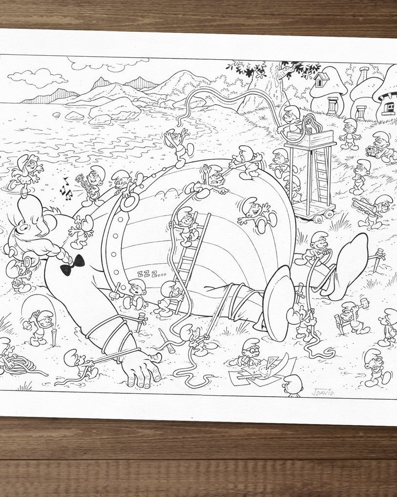 Jordi David Redo – Eredeti tusrajz - Obélix & The Smurfs “Gulliver Tribute” - Hand Signed #1.0