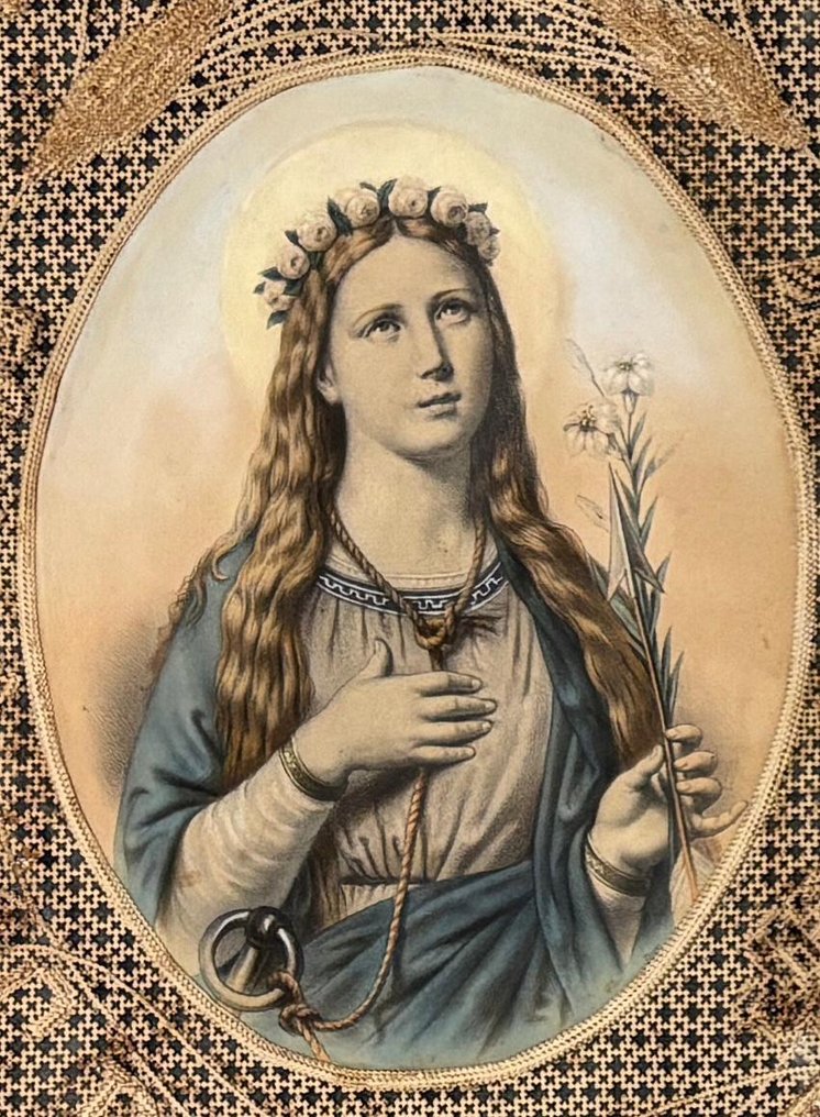 Corniche avec oleographie de S. Filomena - 43 x 53 cm - Composite, Bois, Textile - 1850-1900 #1.0