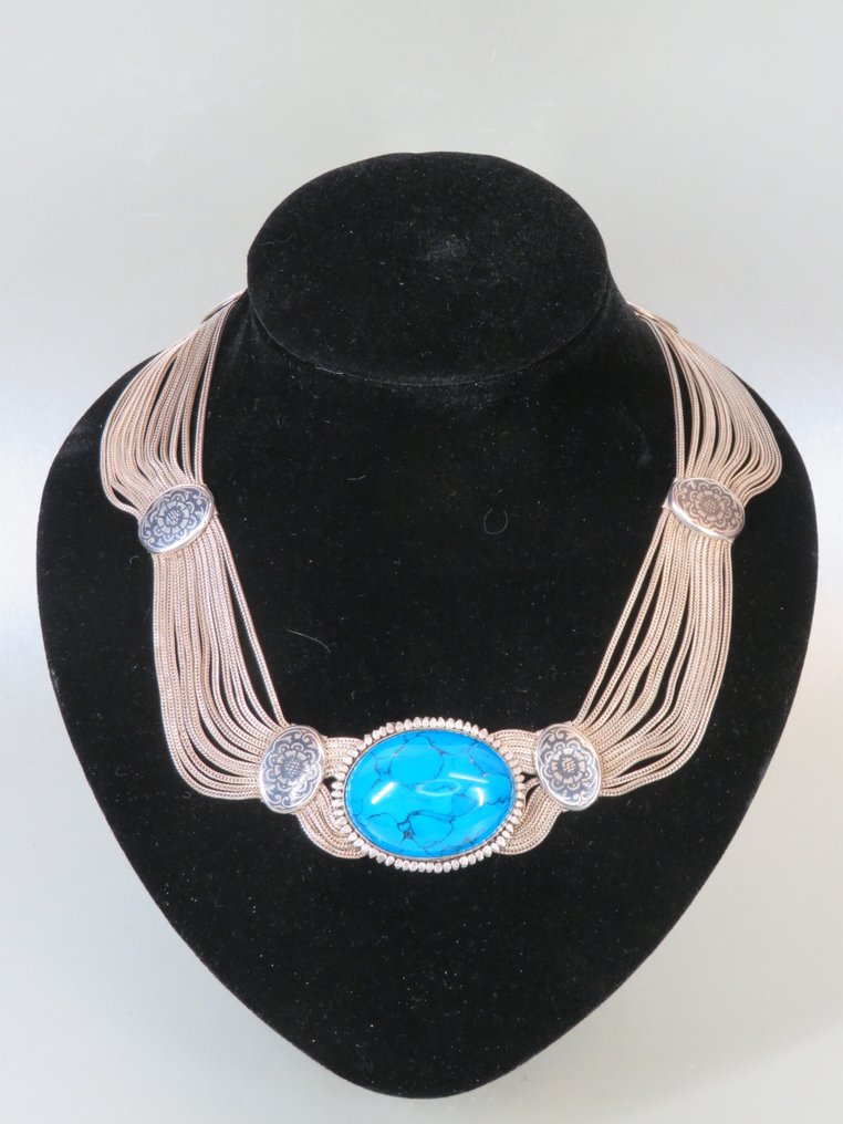 Fără preț de rezervă - Colier Argint, 930/1000 Turcoaz #2.1