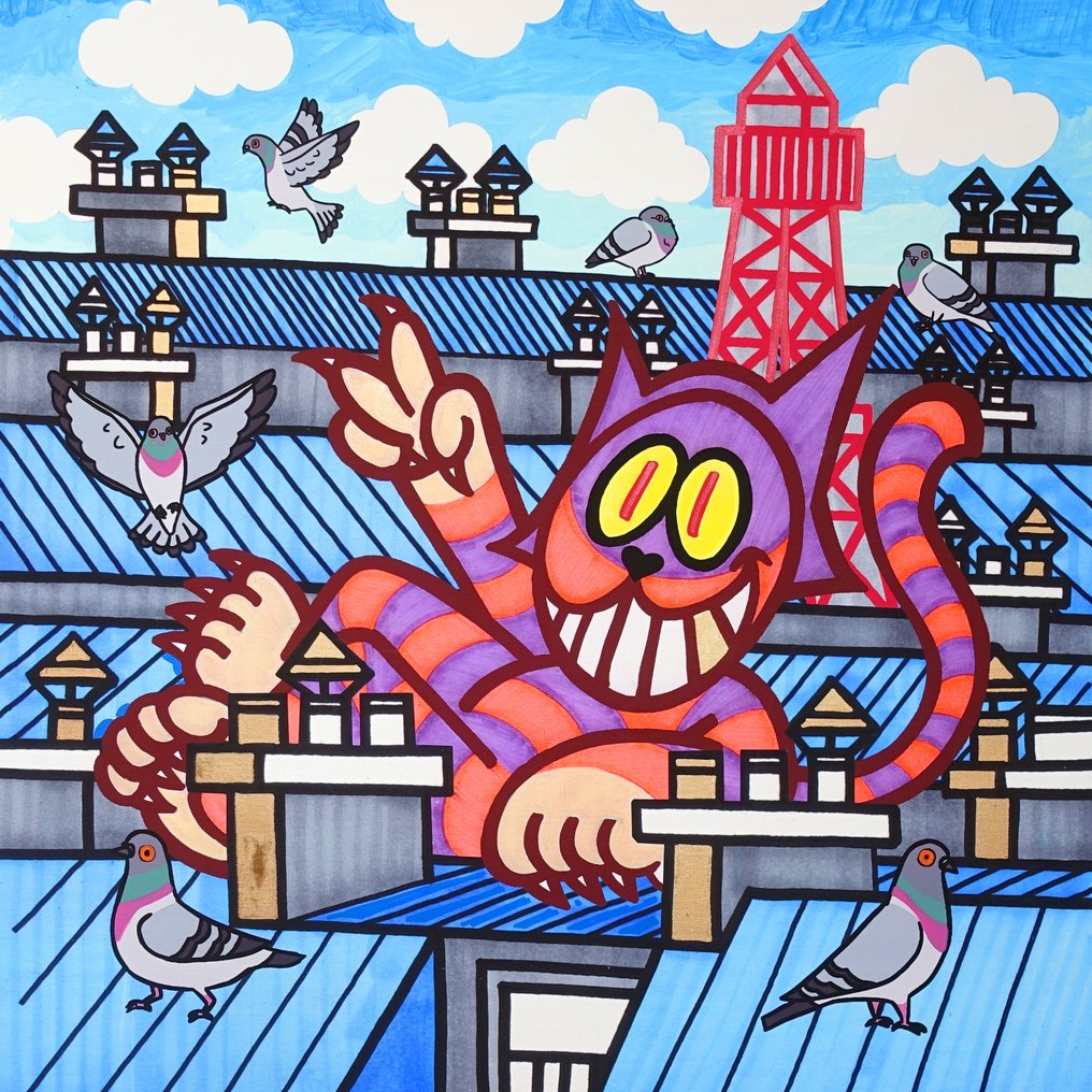 Golden Boy (2000-2025) - "CATMAN" - Original Street Art Painting (1/1) #1.0