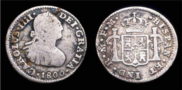 西班牙王国. 卡洛斯四世. Medio Real Mexico 1800 (FM)  (没有保留价) #1.0