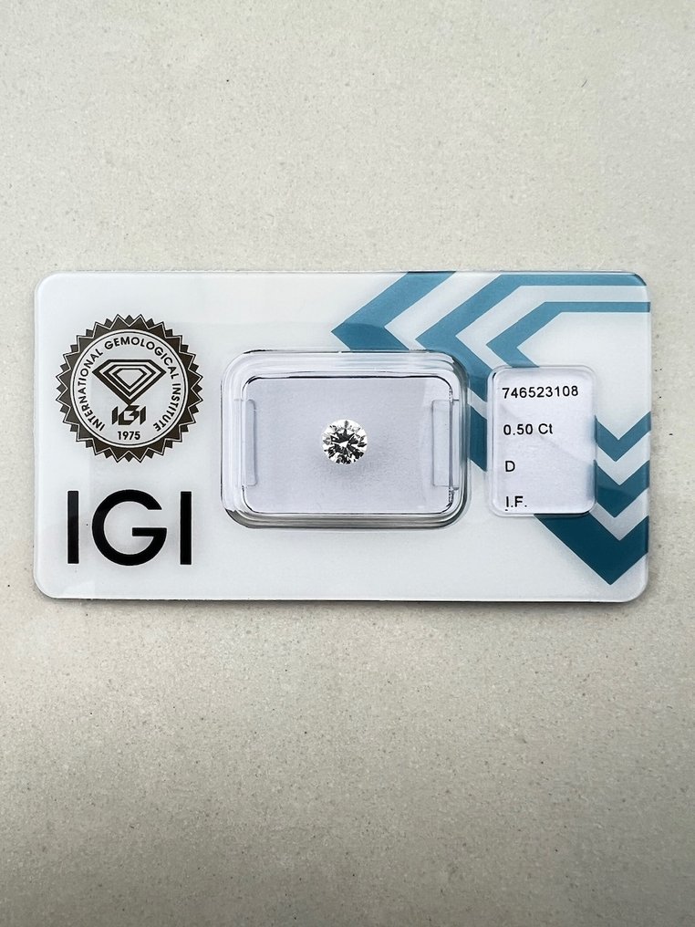 χωρίς τιμή ασφαλείας - 1 pcs Διαμάντι (Φυσικό) - 0.50 ct - Στρογγυλό - D (άχρωμο) - IF - International Gemological Institute (IGI) #1.0