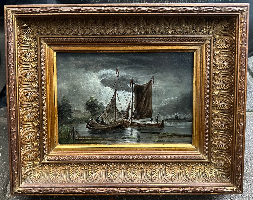 Dutch school (XIX) - Visnetten uitzetten bij schemer #3.2