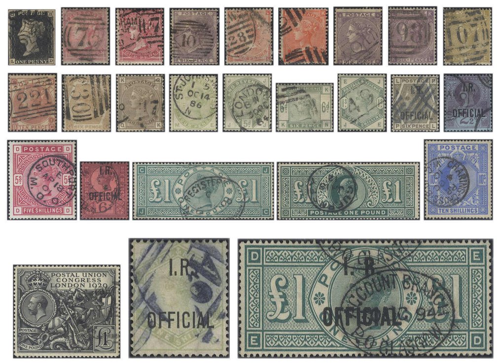 Μεγάλη Βρετανία  - Υψηλής αξίας συλλογή σε σελίδες άλμπουμ με σπάνιες αξίες 1 λίρας, ξεκινώντας με το penny black. #1.0