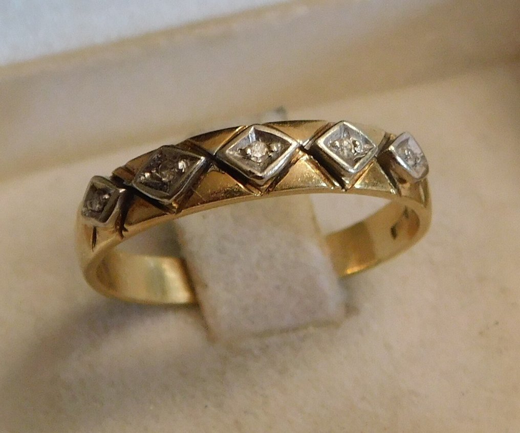 戒指 - 18 克拉 黃金, 白金 -  0.20ct. tw. 鉆石 (天然)  #1.0