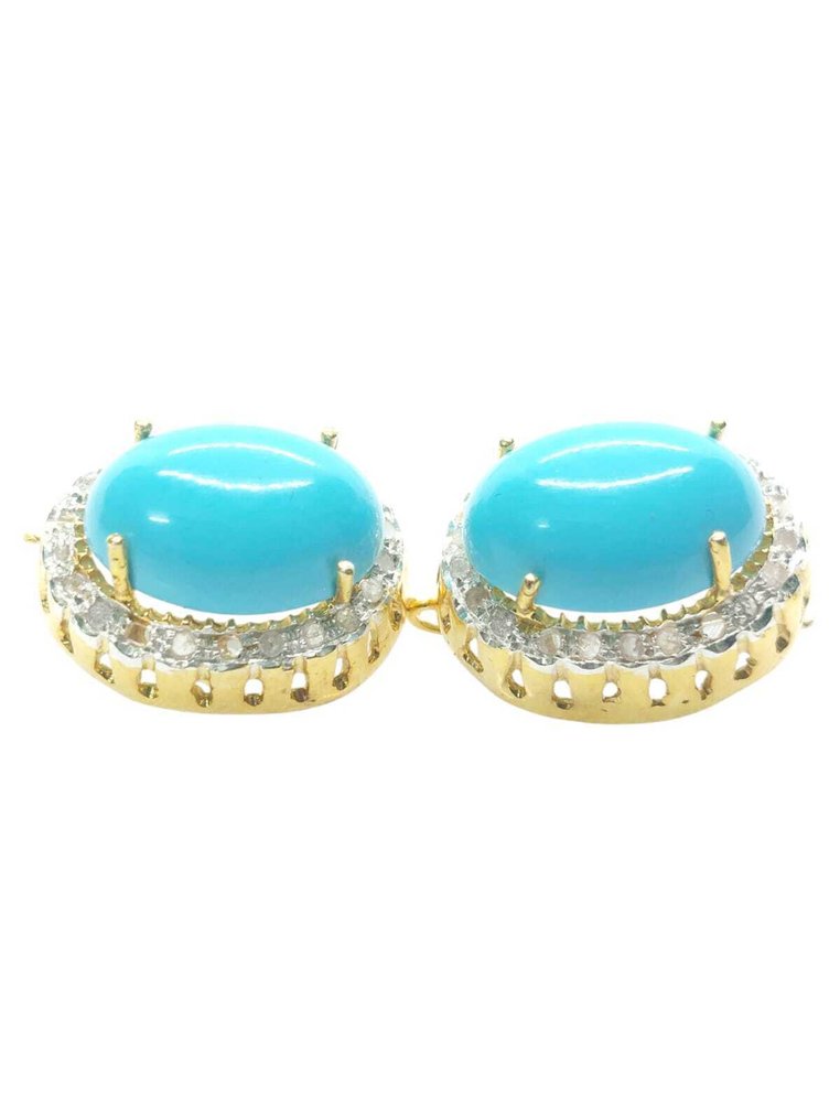 χωρίς τιμή ασφαλείας - Σκουλαρίκια - 9 kt. Ασημί, Κίτρινο χρυσό Τυρκουάζ - Διαμάντι #1.0