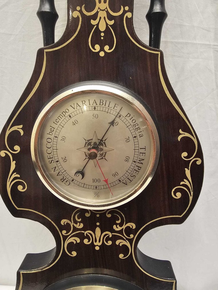 Wandbarometer met Klok en Thermometer - Barometer - Wood #4.3