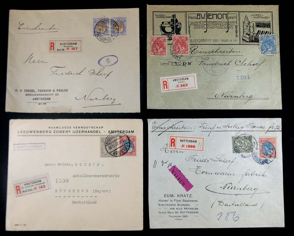 荷蘭 1917/1926 - 寄往纽伦堡的信件 - 大量投保、审查和挂号的信封 #2.1