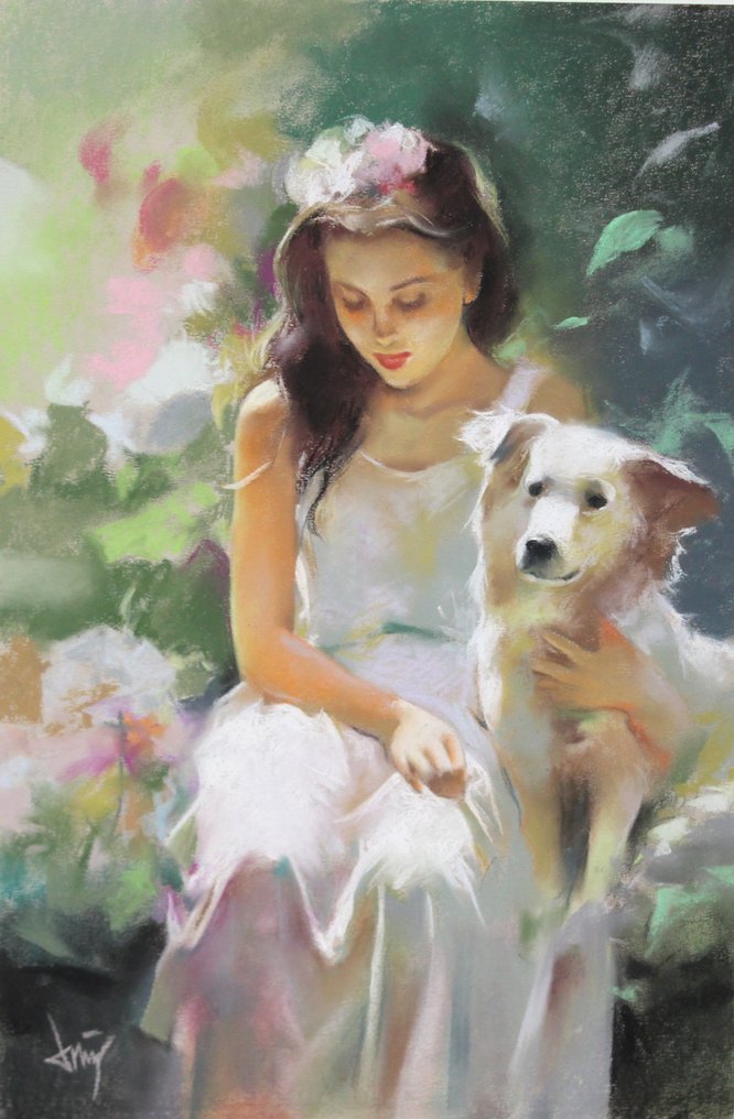 Domingo Alvarez Gomez (1942) - Joven con perro #1.0