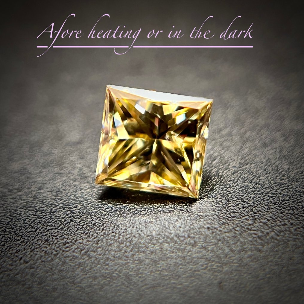 没有保留价 - 1 pcs 钻石  (天然色彩的)  - 0.13 ct - 方形 - Fancy 稍帶灰色的, 稍帶黄色的 绿色 - 实验室报告中未指明 - 美国宝石研究院（GIA） - 变色龙 #1.0