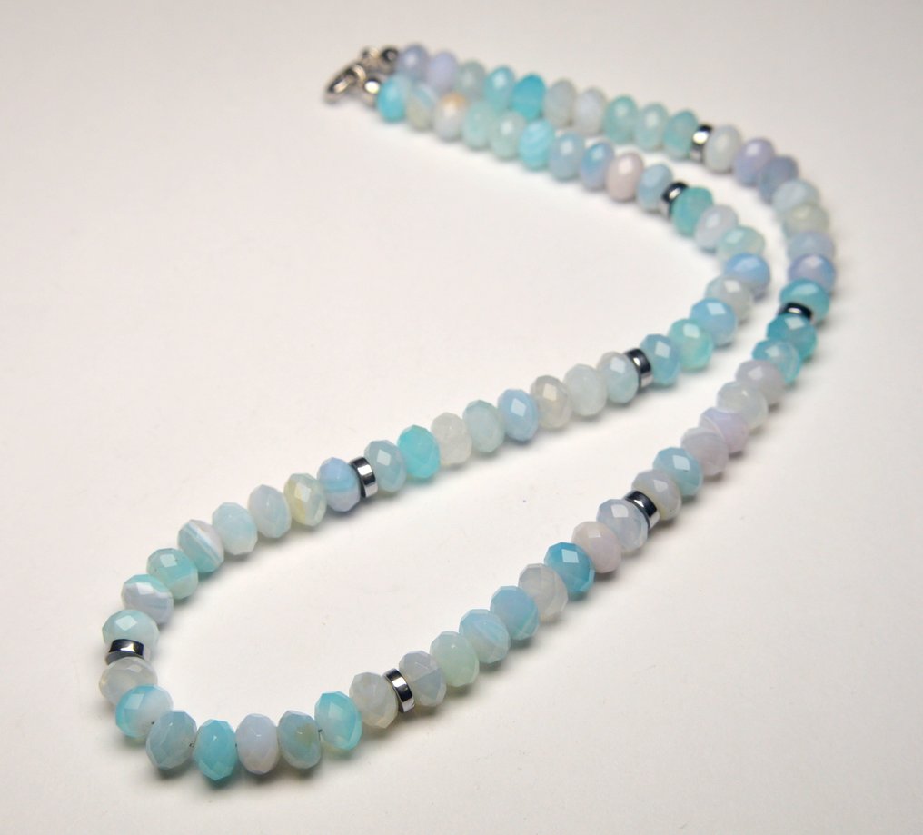 Prata 925 - 38g - Colar - Blue Angel Agate #1.0