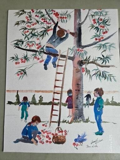 Jacques Denoël - 2 水彩 - Klimmen in de fruitboom - Samen bij de draaimolen - 2001 #3.2