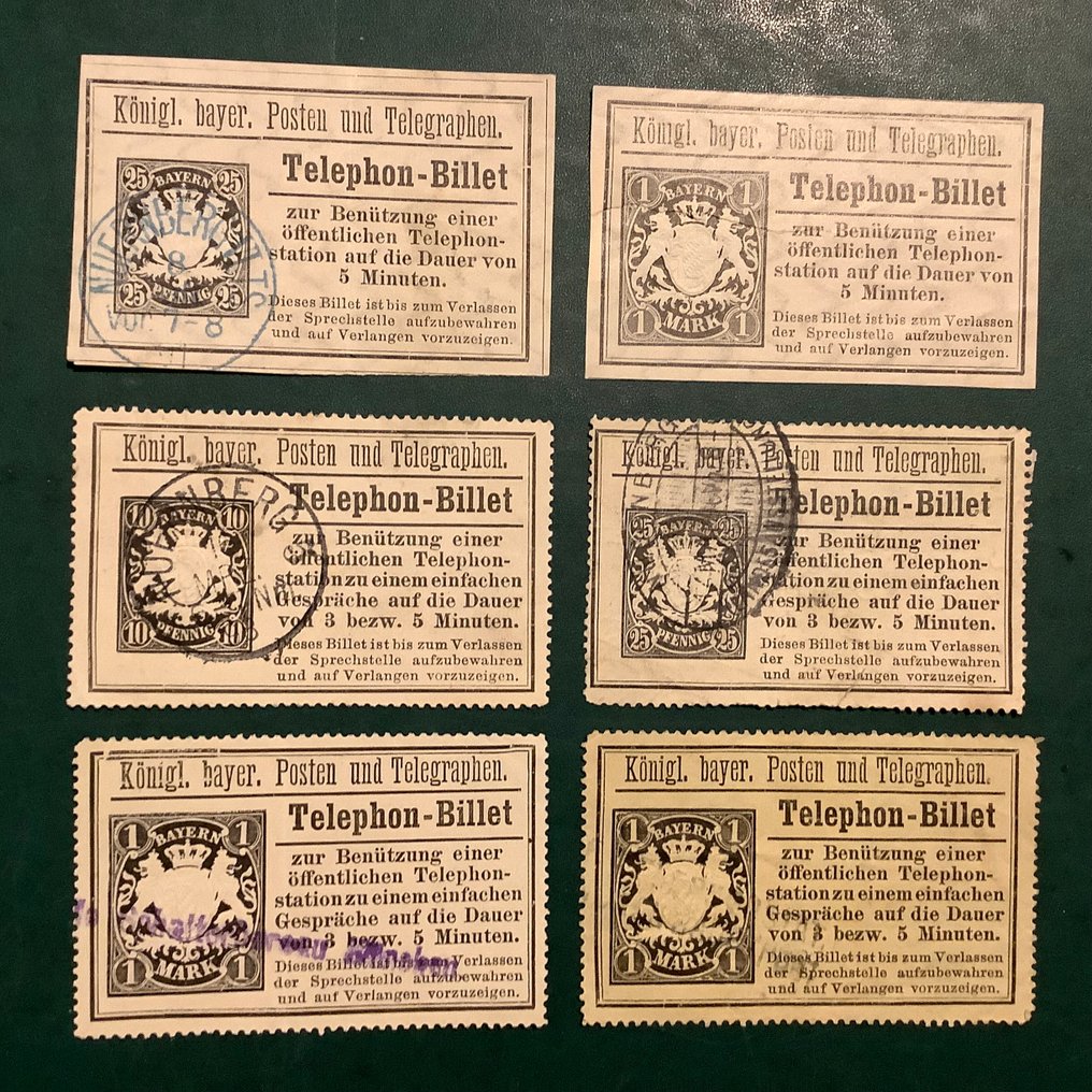 巴伐利亞  - Lotje 电话邮票，其中两个未撕开的邮票。 - Michel #1.0