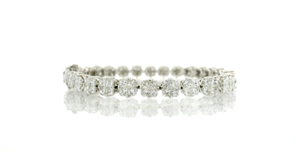 手镯 - 18K包金 白金 -  8.58ct. tw. 钻石 (天然) - 网球手链 #4.3