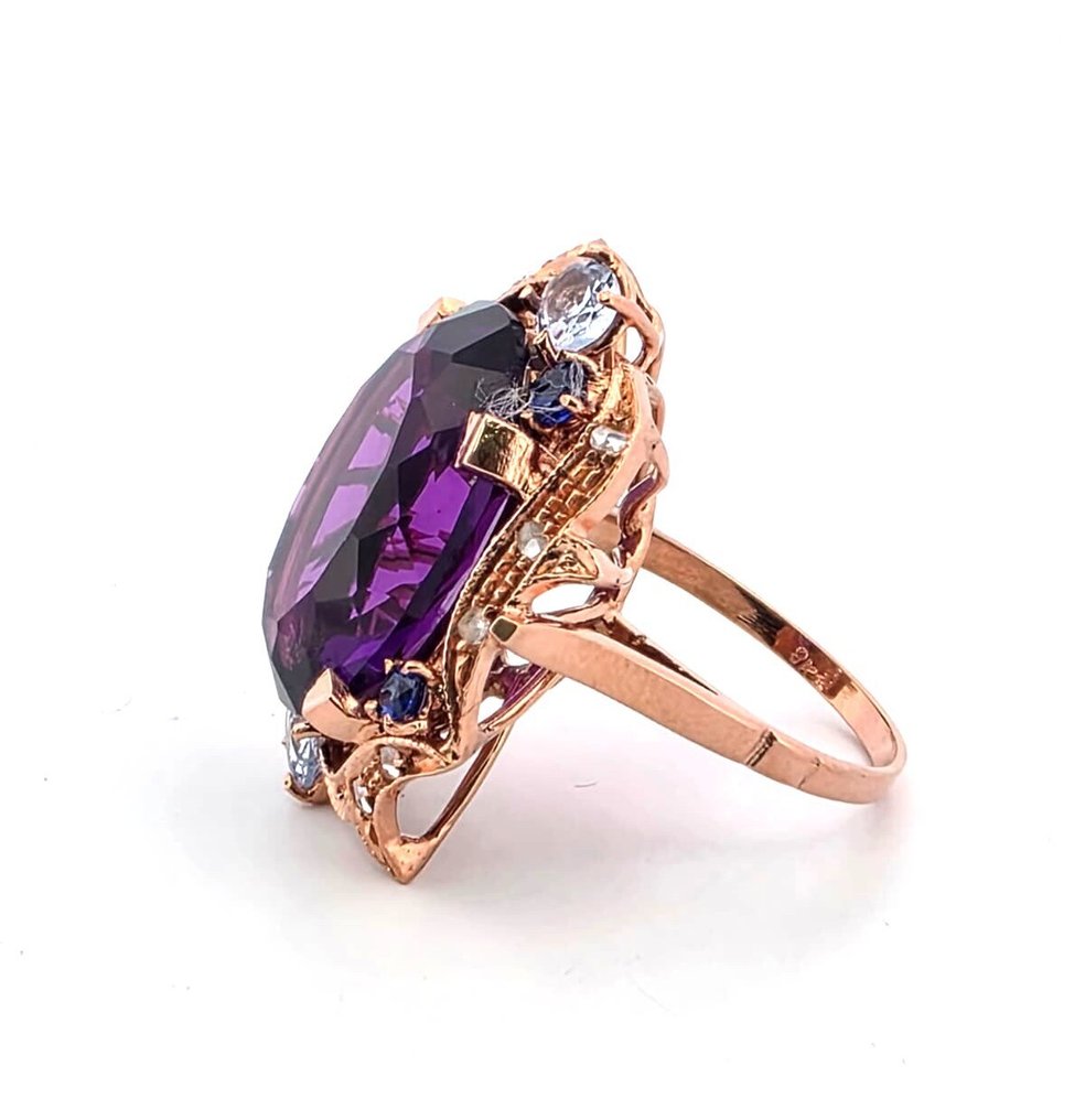 Sem preço de reserva - Anel - 9 kt. Ouro rosa, Prata Ametista - Topázio #2.1