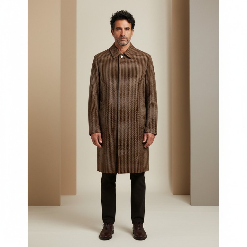 SANTANIELLO RRP 650€ Houndsthooth Padded Trench Coat Heavy Cotton - Brown - 50 IT - Coat - New with tags #1.0