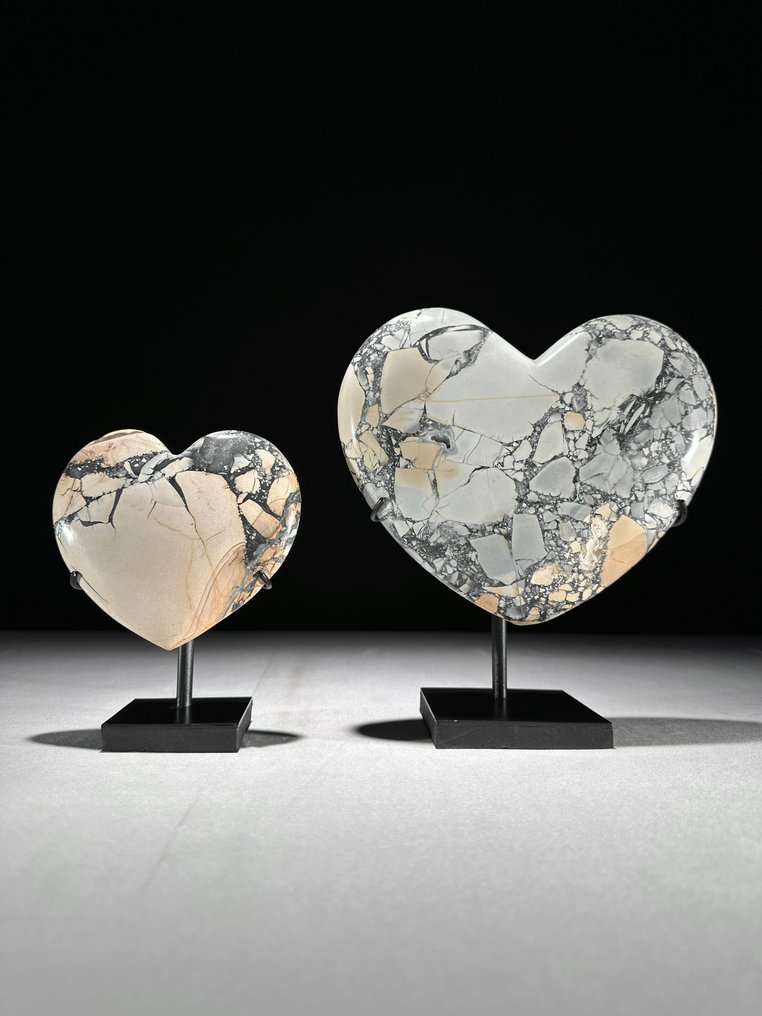 Ingen minstepris - Fabelaktig par polerte gule Maligano Jaspers Hjertformet på tilpassede stativer.- 3800 g - (2) #1.0
