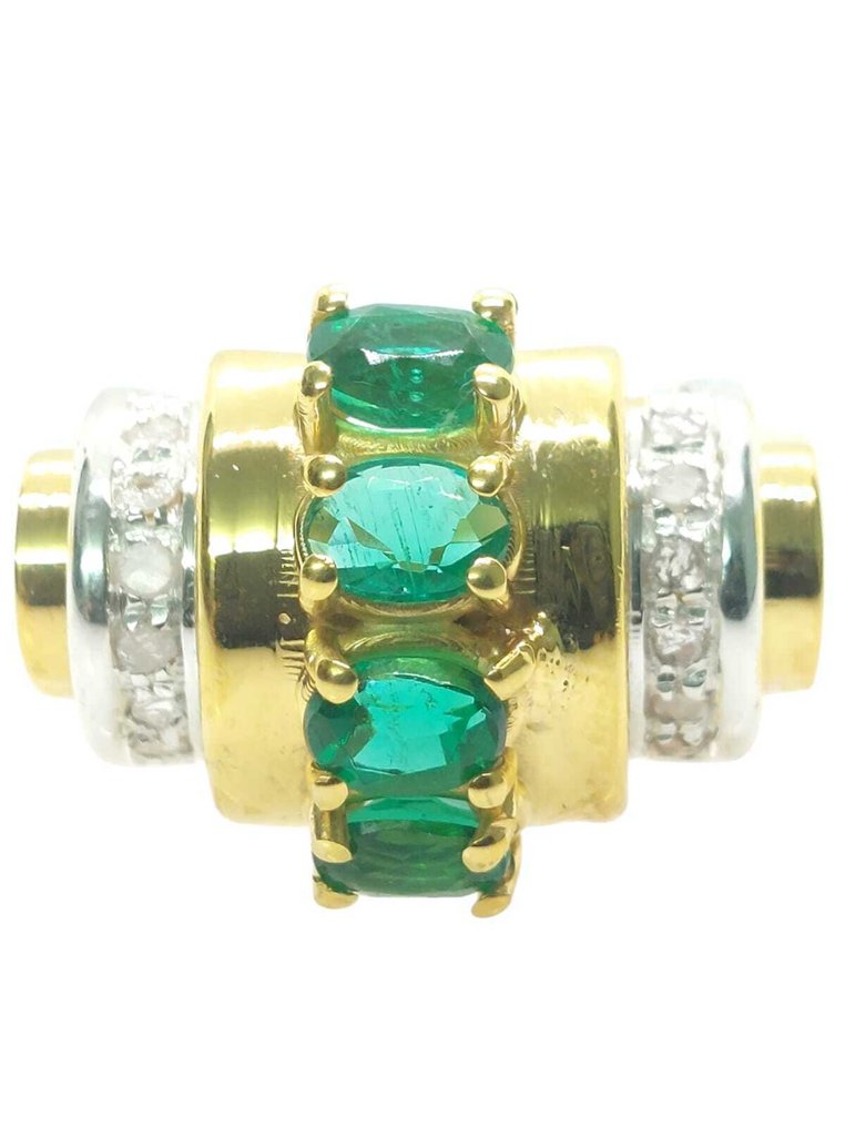 Ingen reservasjonspris - Ring - 9 karat Sølv, Gull Smaragd - Diamant #1.0