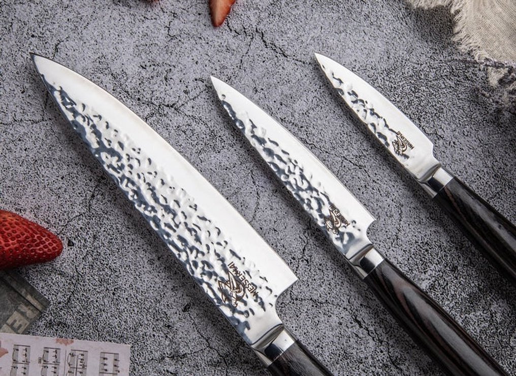 Messerhai - Tanoshi - 厨刀 - 三件套专业手工锻造厨师刀具套装 - 钢材(不锈钢),木材 - 日本 #4.3