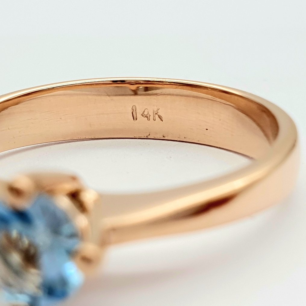 戒指 - 14 克拉 玫瑰金 -  0.50ct. tw. 海藍寶石 #4.3